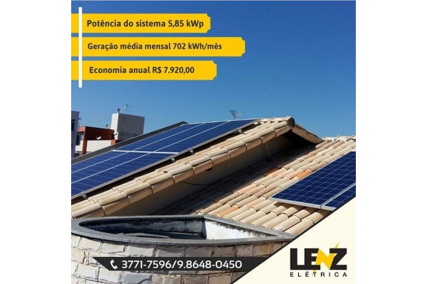 SISTEMA DE ENERGIA SOLAR FOTOVOLTAICA RESIDENCIAL 5,85 KWP